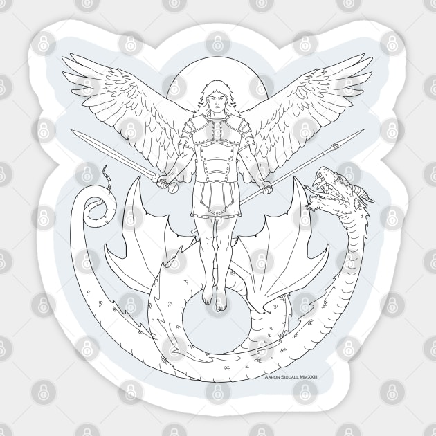 Fighting Angel and Dragon Sticker by Aaron Siddall